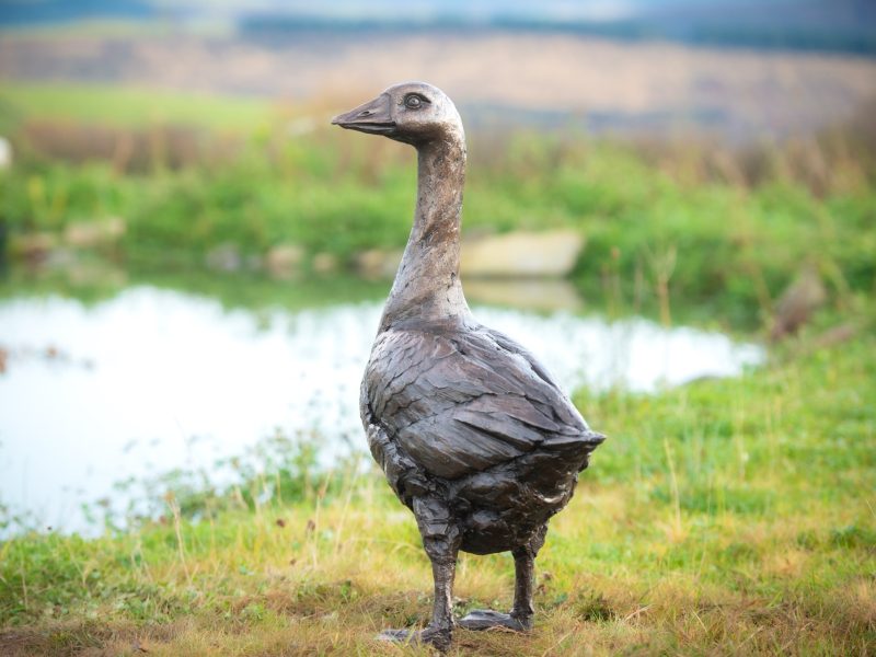 LIFE-SIZED GOOSE LOOKING SIDEWAYS SCULPTURE