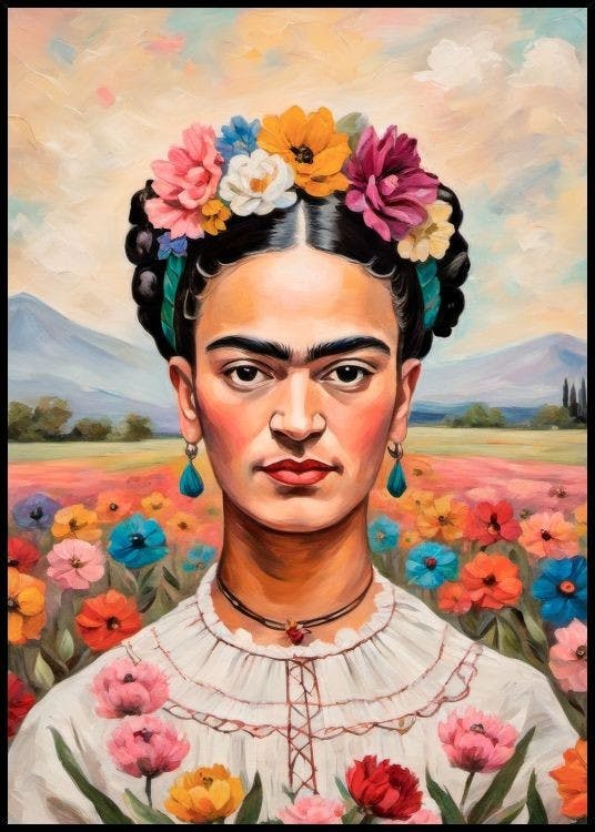 Frida Kahlo in Flower Field Poster